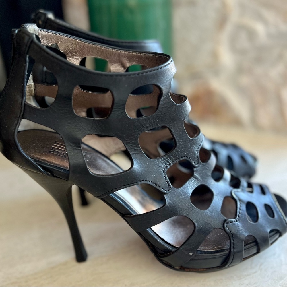 PELLE MODA GLADIATOR/CAGE BLACK LEATHER BOOTIES